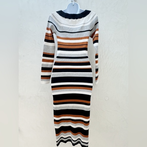 Karen Millen || Women's Boat Neck Sweater Dress Striped Midi Dress Medium - Picture 3 of 14